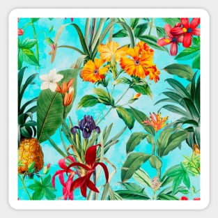 Colorful tropical floral leaves botanical illustration, tropical plants,leaves and flowers, aqua blue leaves pattern Sticker